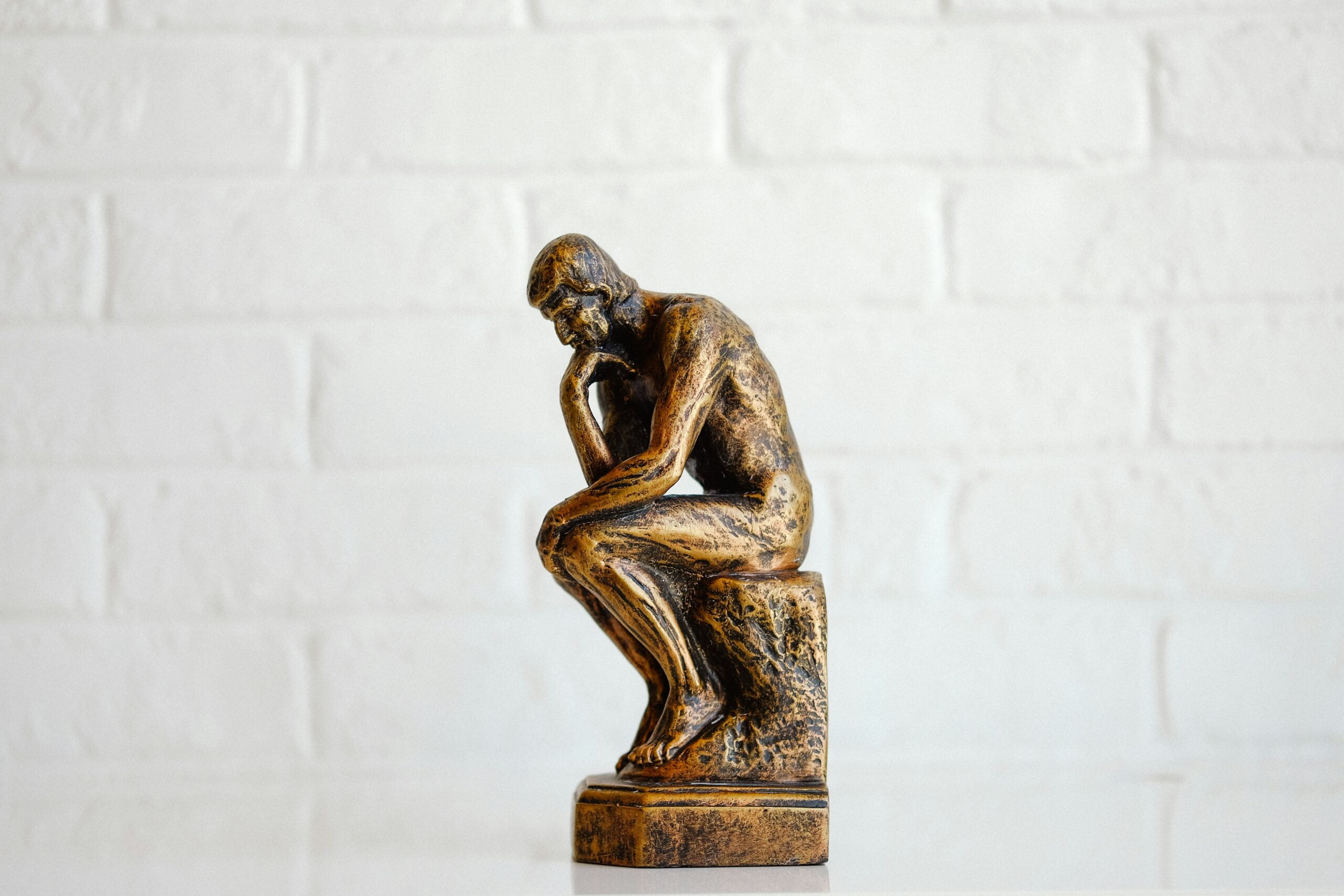 Philosophy , brown concrete statue of man
